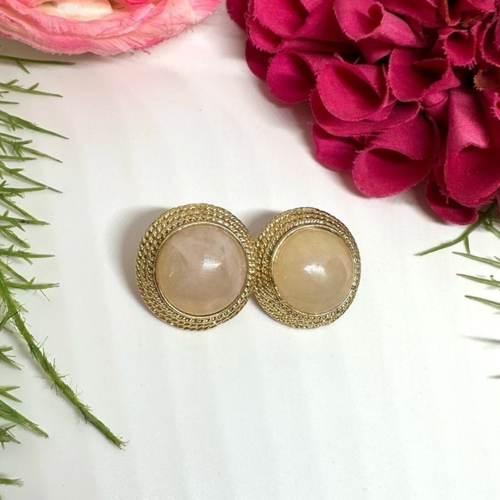 VINTAGE⚜️Rose Quartz Cabochon Pierced Earrings